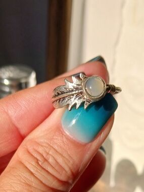 Feathered Moonstone Ring, Sterling Plated, Size 7, NWOT